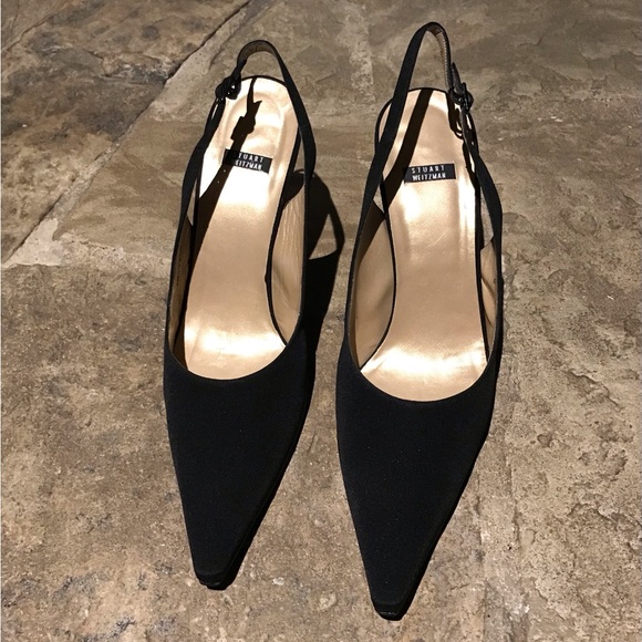 Stuart Weitzman 12 Marvel Black Crepe Slings - Picture 3 of 4